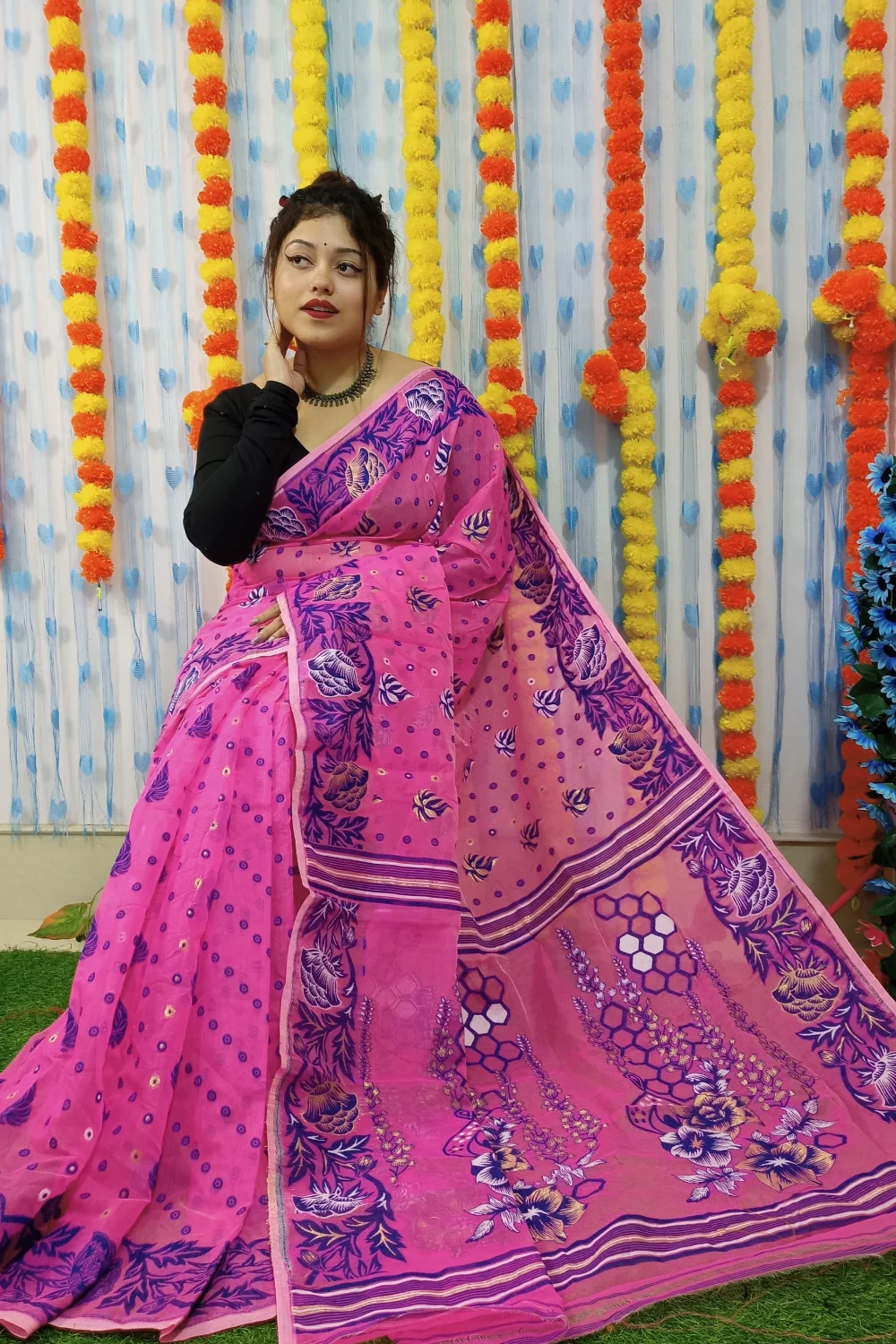 Classic Pink Designer Jamdani Saree