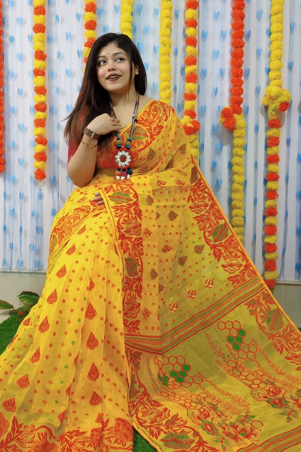 Classic Yellow Designer Jamdani Saree