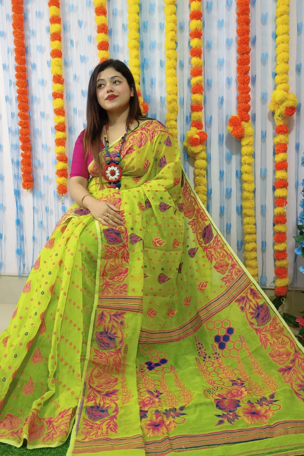 Stylish Green Designer Jamdani Saree