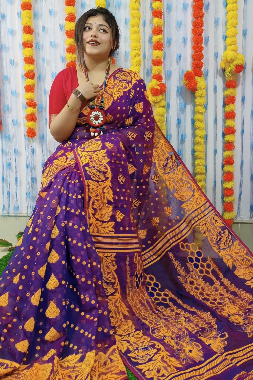 Stylish Purple Designer Jamdani Saree