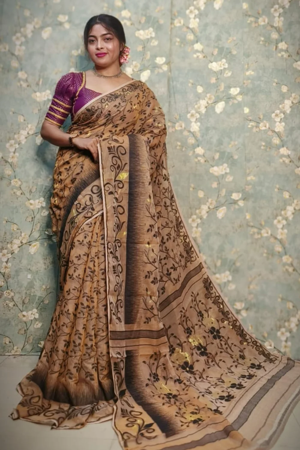 Brown Designer Soft Jamdani Saree