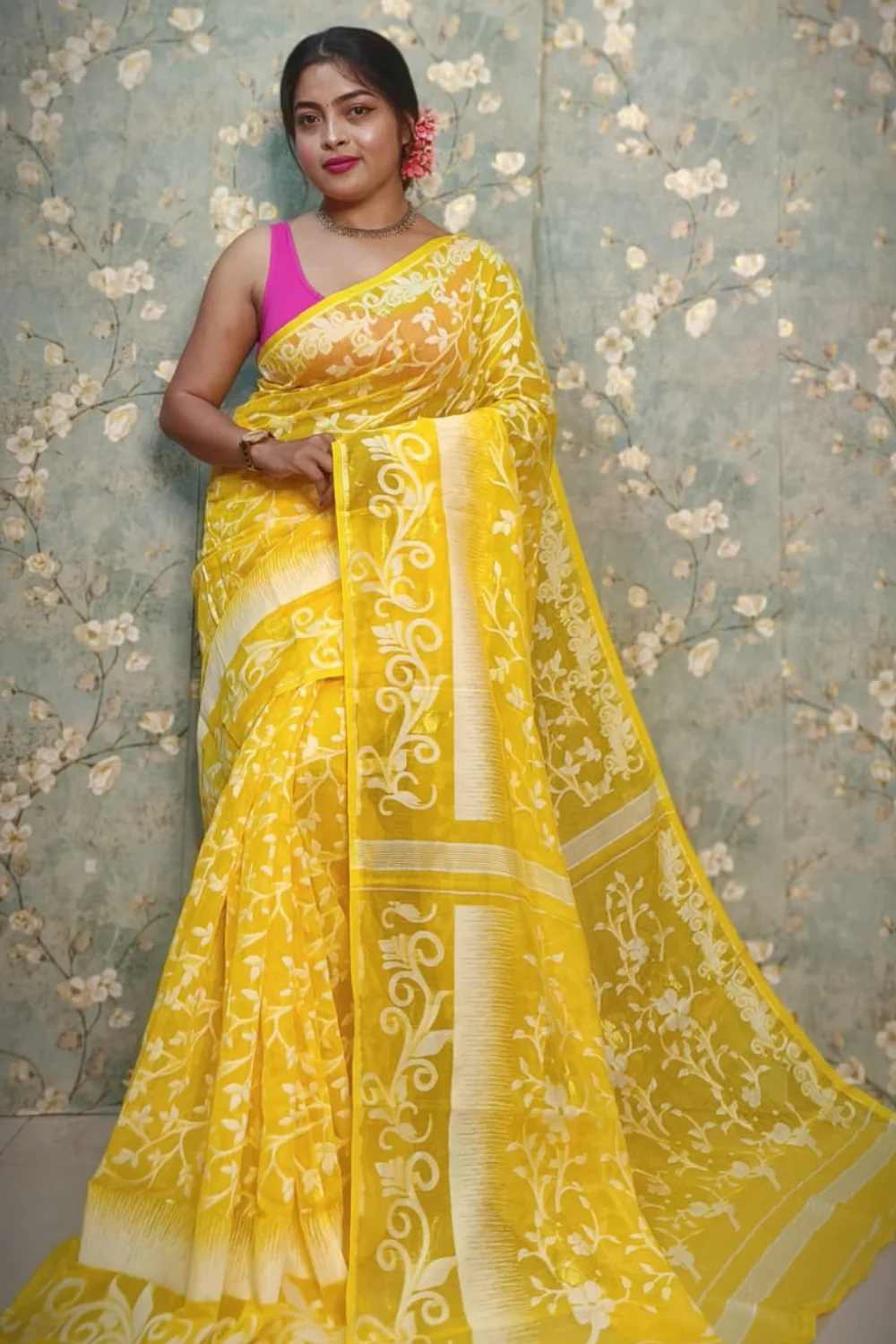 Yellow Designer Soft Jamdani Saree