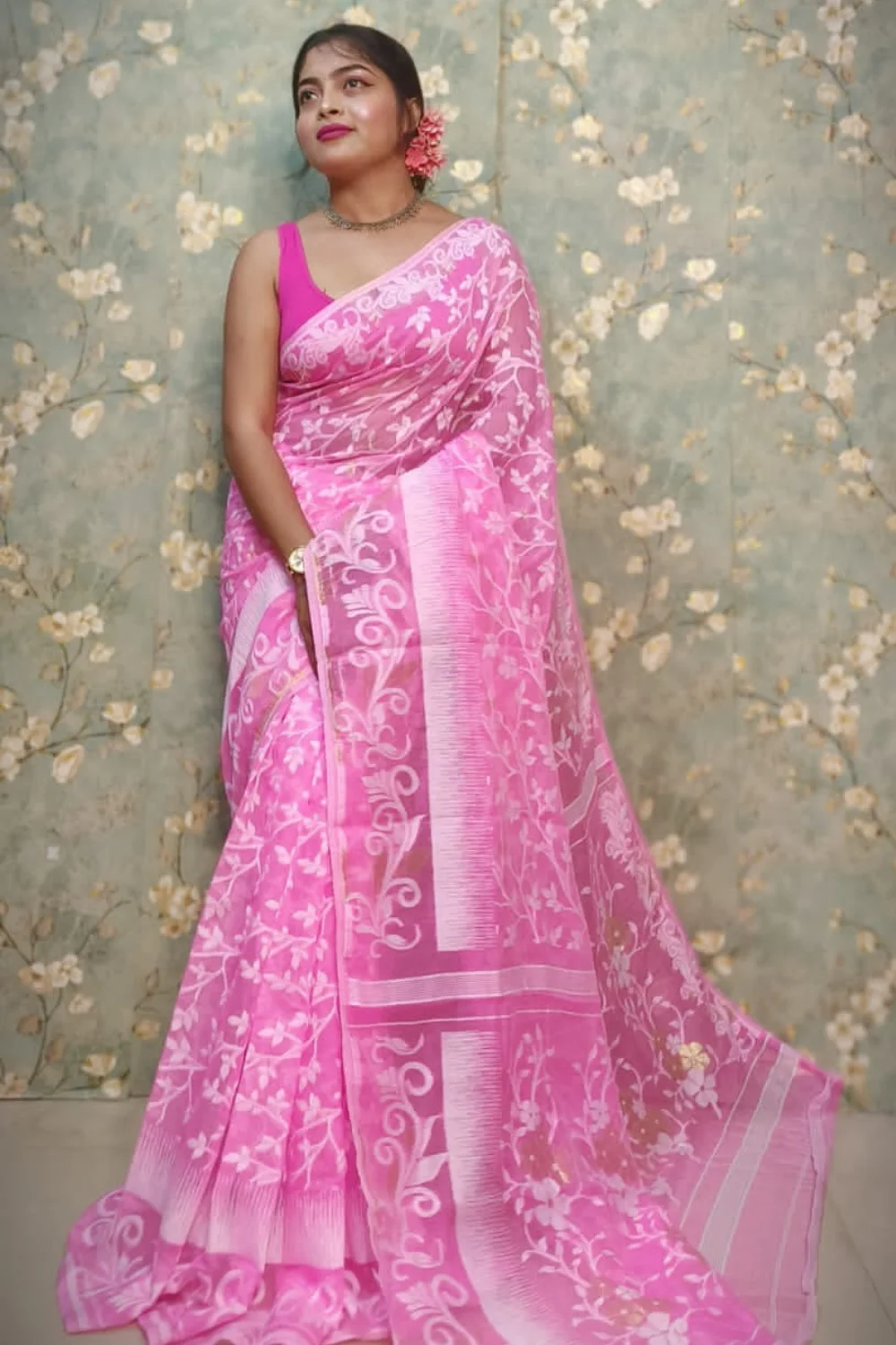 Pink Designer Soft Jamdani Saree