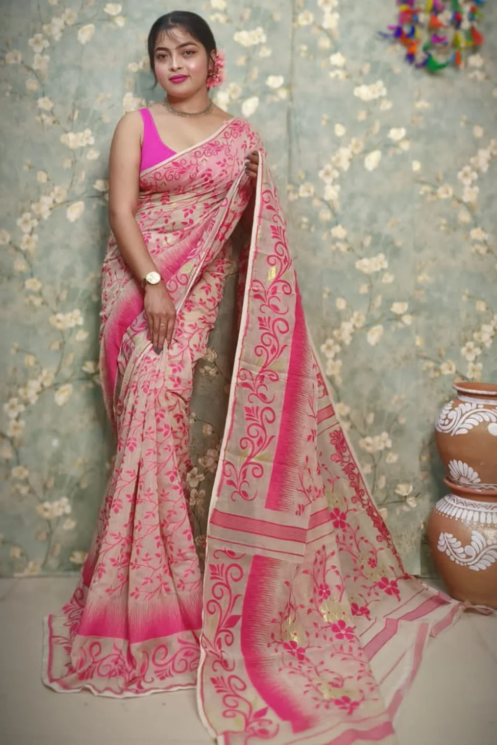 Light Pink Designer Soft Jamdani Saree