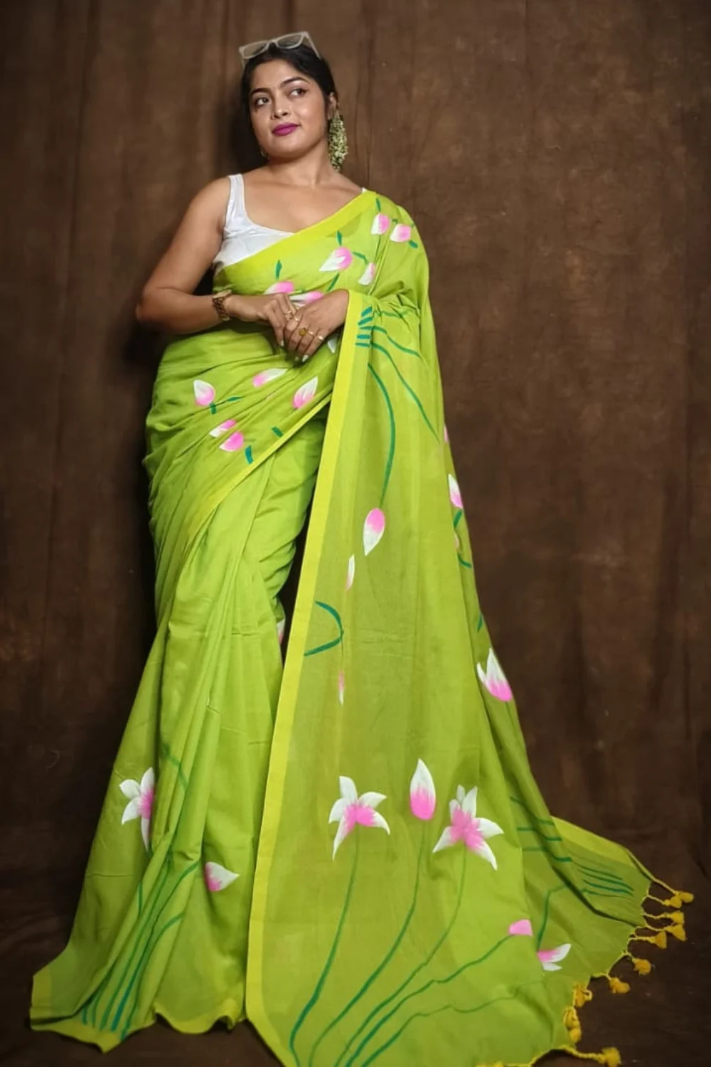 Aesthetic Green Handloom Khadi Cotton Saree