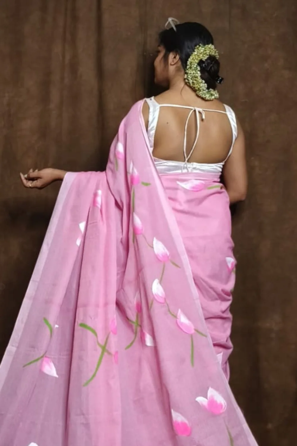 Aesthetic Light Pink Handloom Khadi Cotton Saree