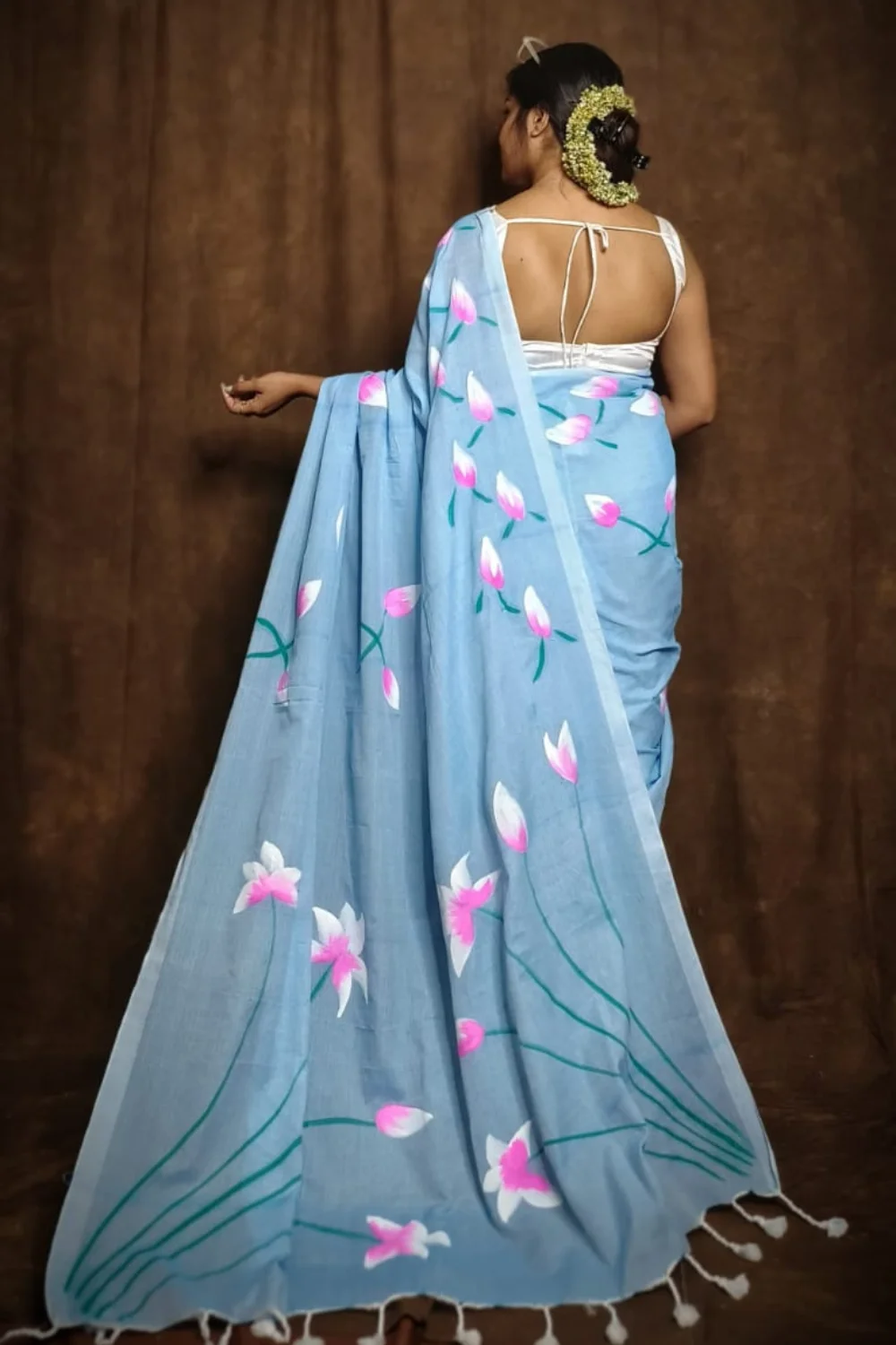 Aesthetic Sky Blue Handloom Khadi Cotton Saree