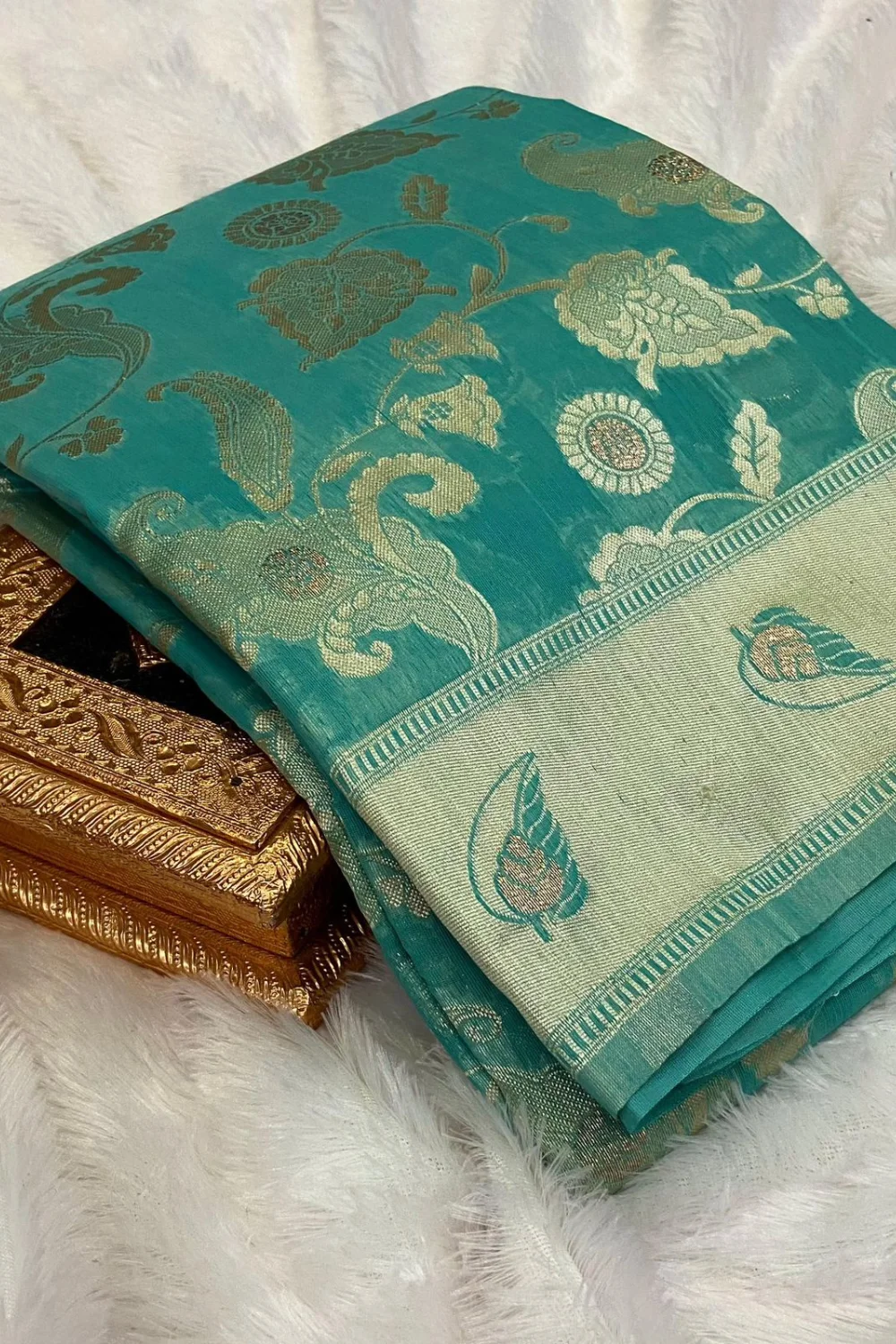 Sky Blue Pure Linen Cotton Saree