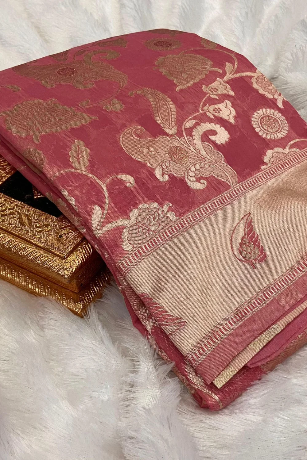 Pink Pure Linen Cotton Saree