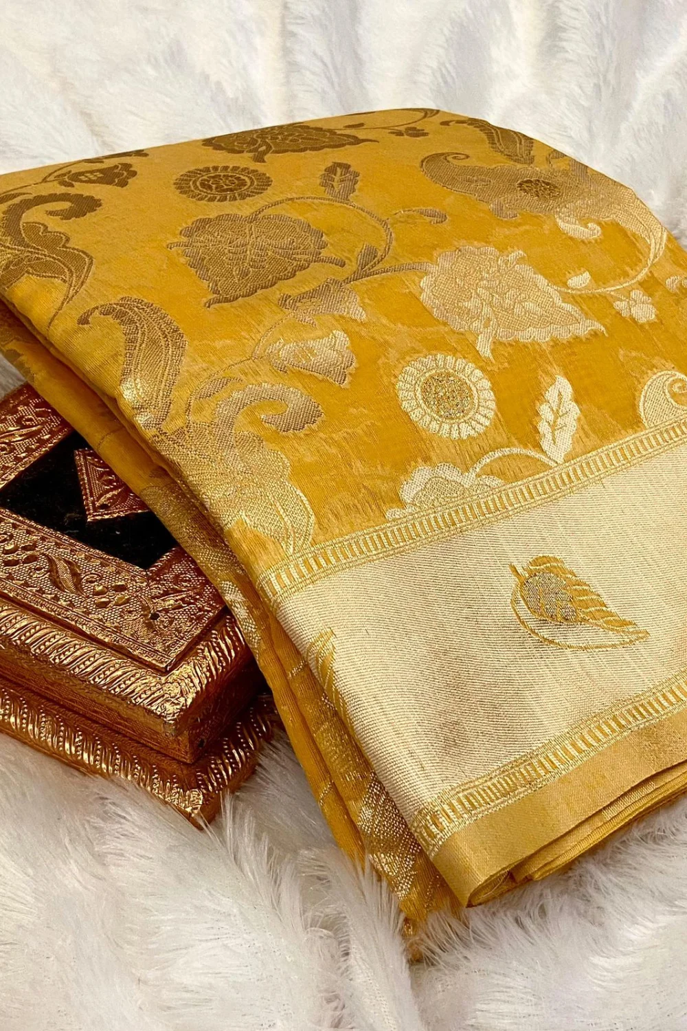 Yellow Pure Linen Cotton Saree