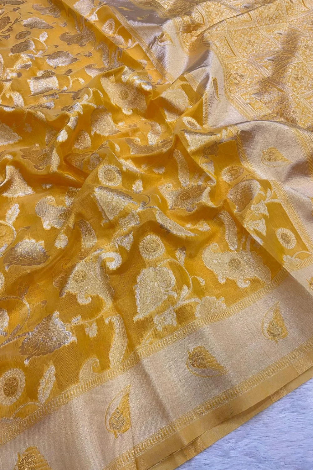 Yellow Pure Linen Cotton Saree