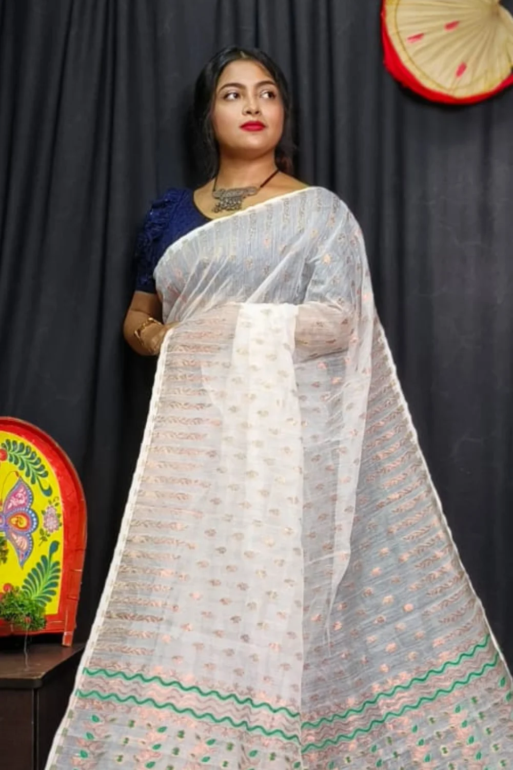 White Unique Dhakai Jamdani Saree