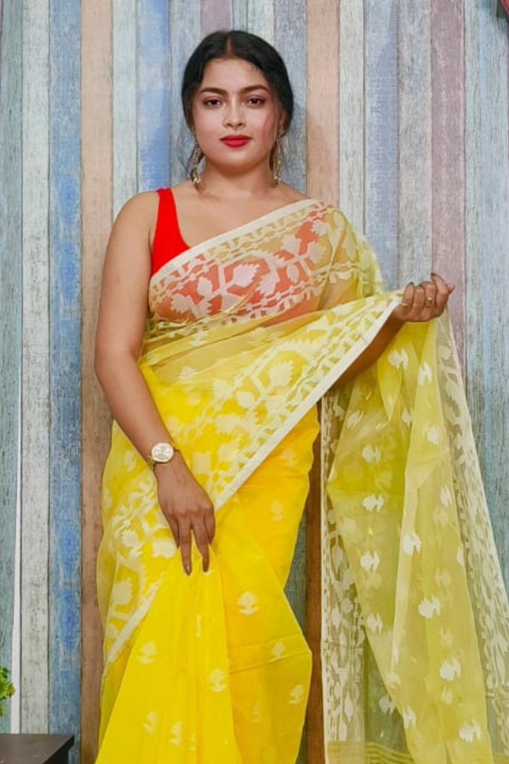 Yellow Designer Jamdani Saree