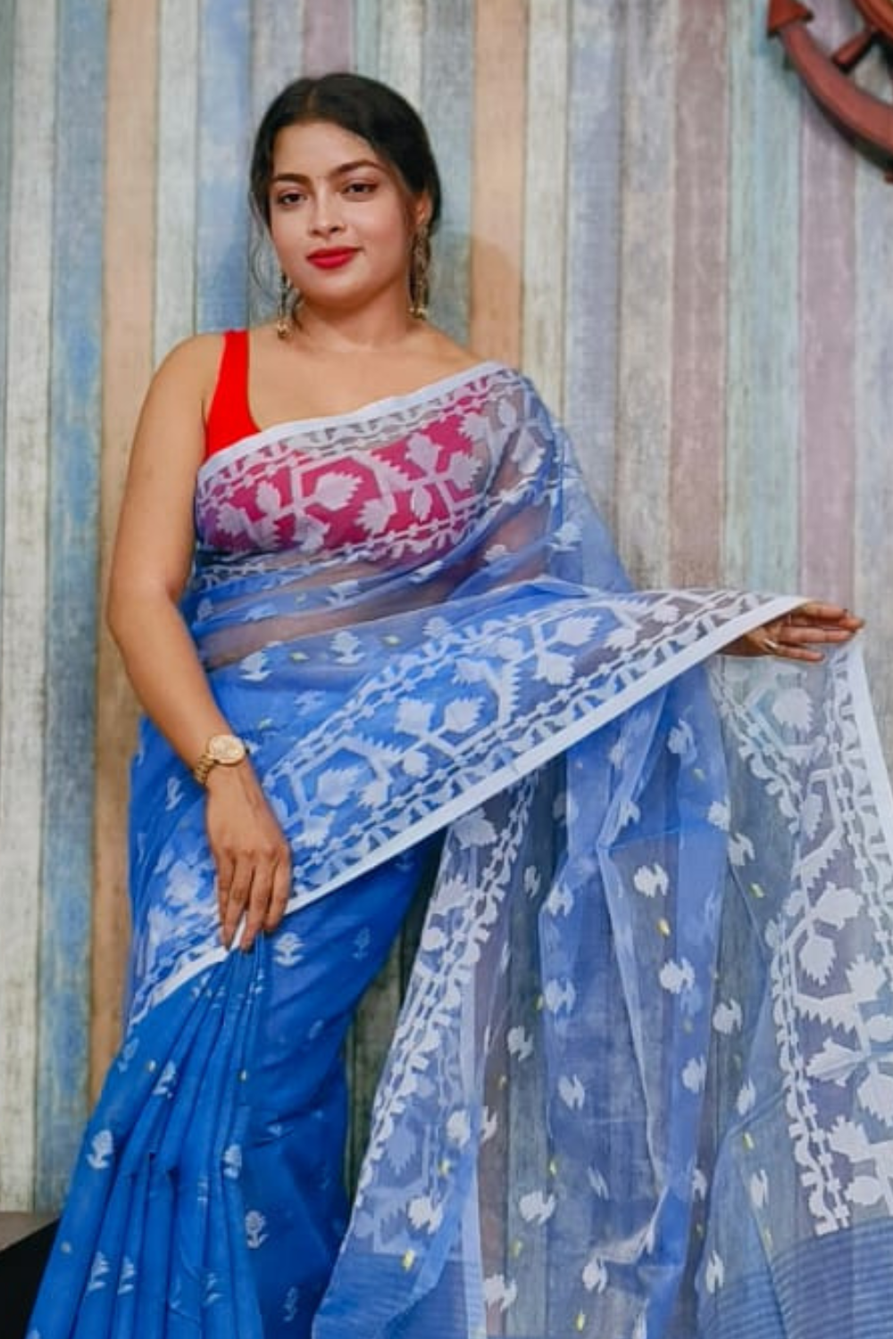 Blue Designer Jamdani Saree