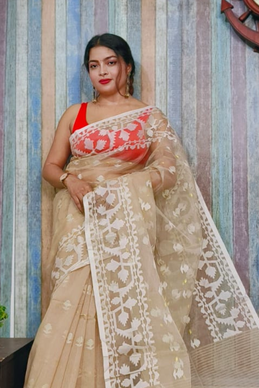 Tan Color Designer Jamdani Saree