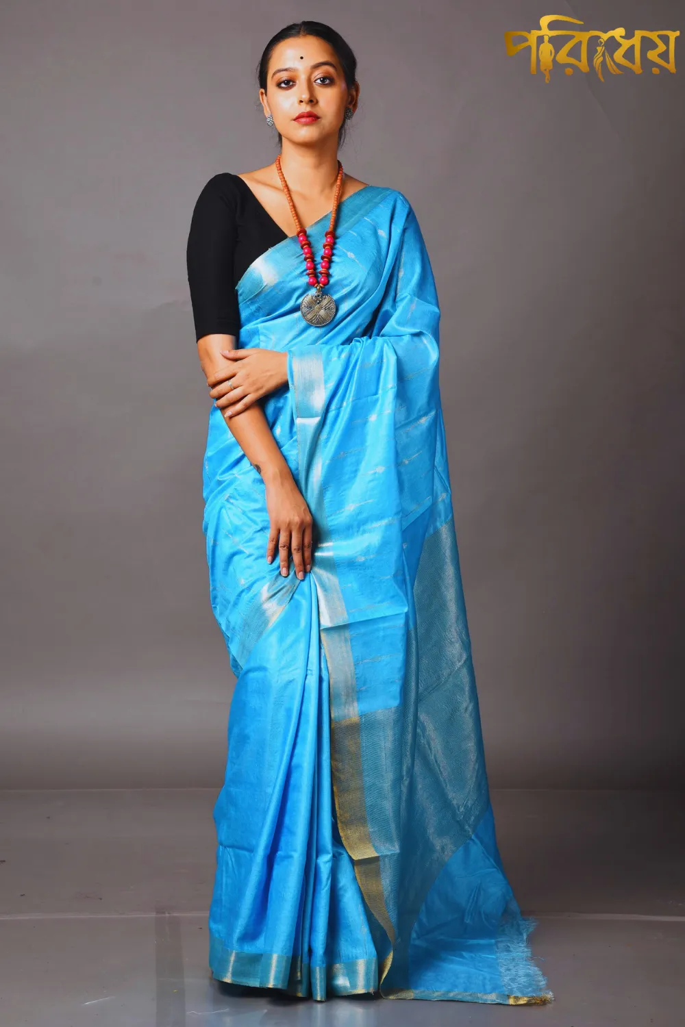 Azure Blue Bhagalpuri Silk Saree