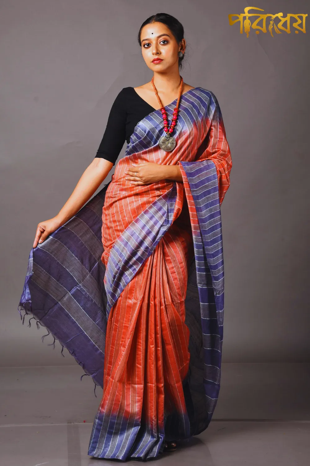 Brick & Ash Colored Bhagalpuri Silk Saree