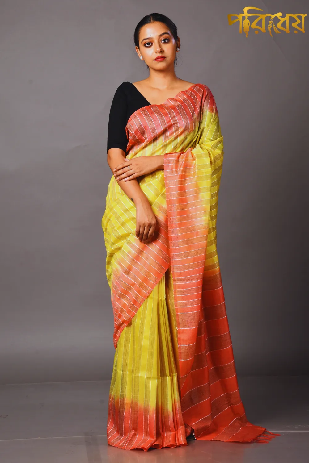Yellow and Brick Red Bhagalpuri Silk Saree