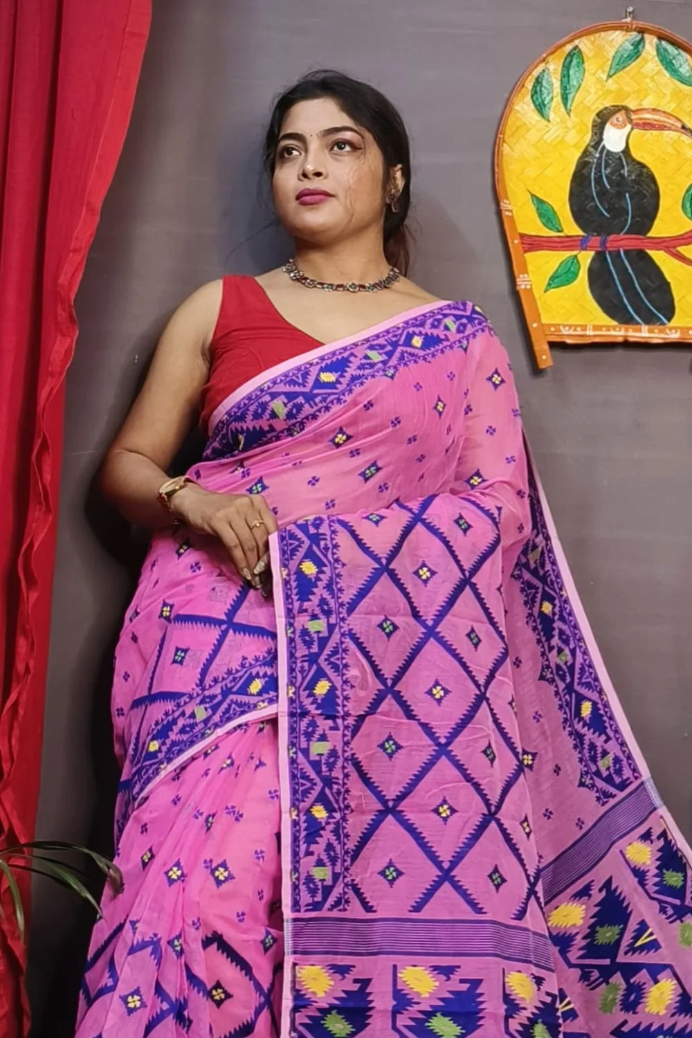 Pink Handloom Dhakai Jamdani Saree