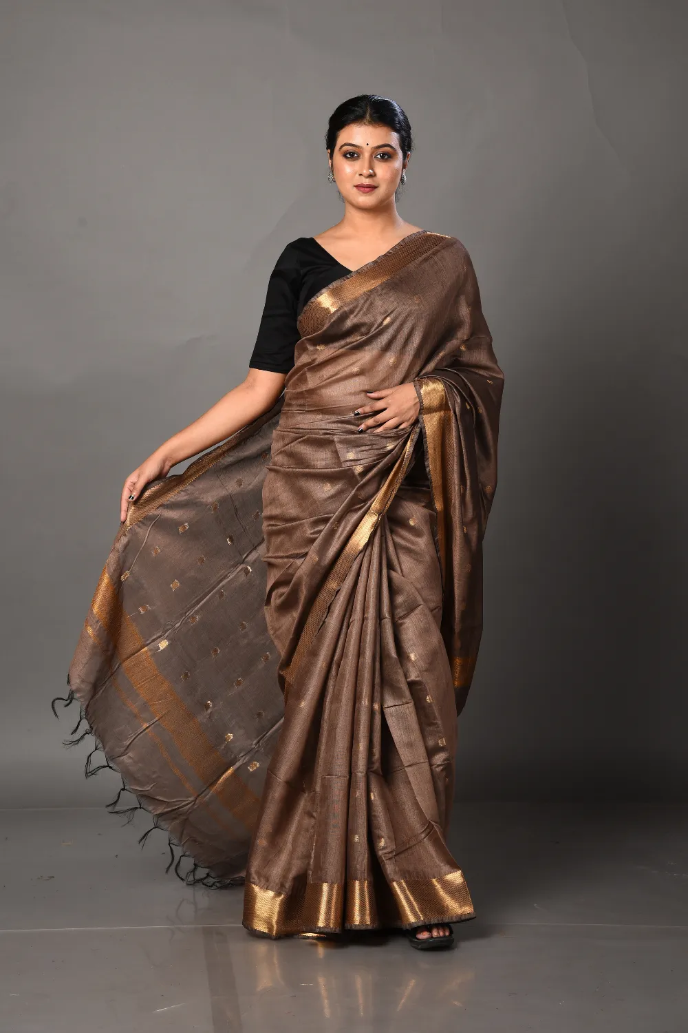 Brown Bhagalpuri Silk Saree