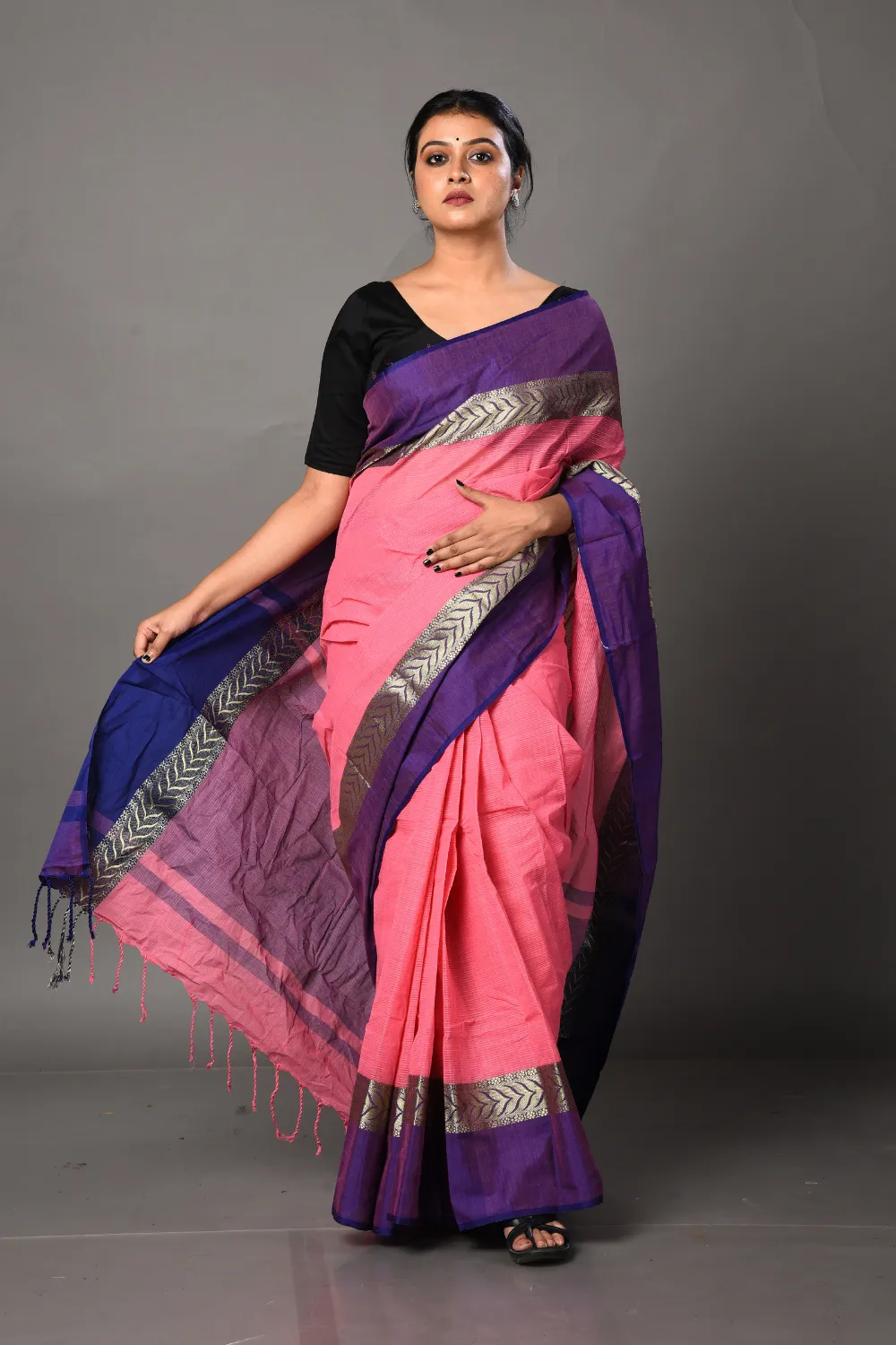 Pink & Violet Pure Cotton Saree