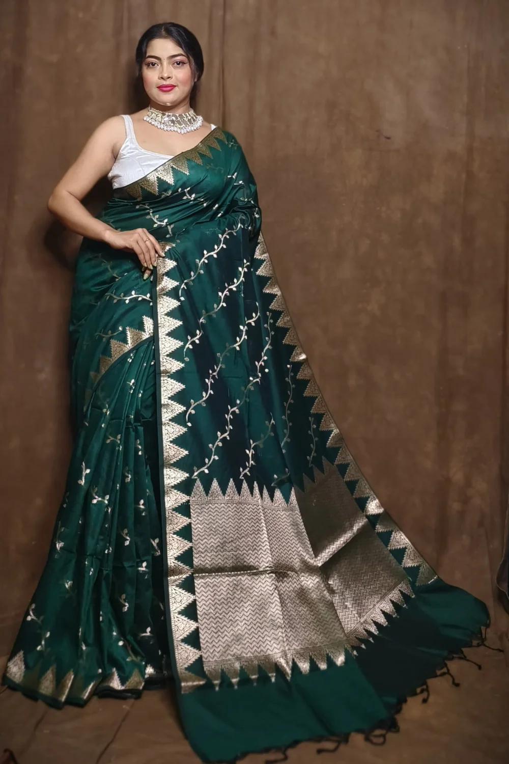 Dark Green Muga Katan Cotton Saree