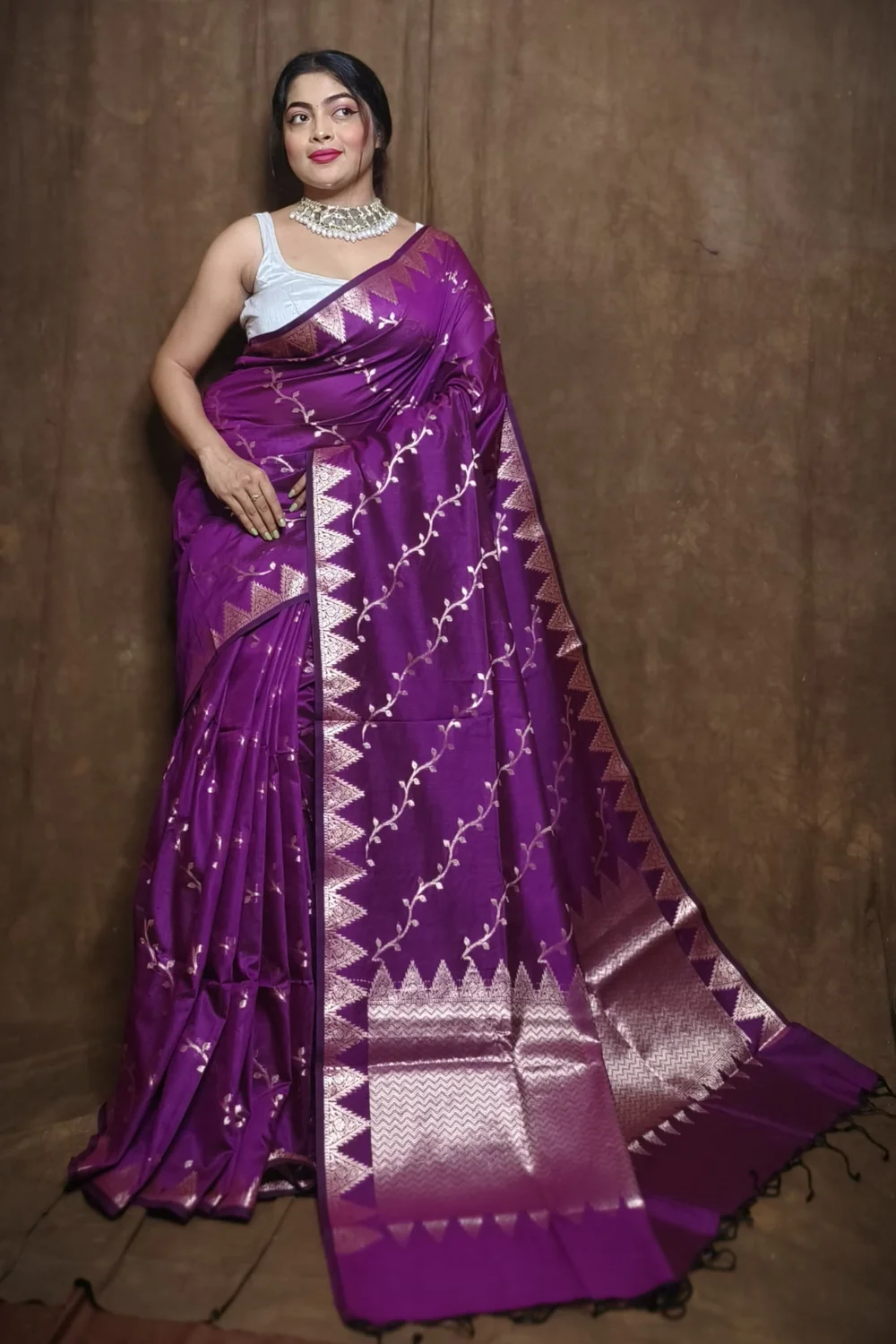 Purple Muga Katan Cotton Saree