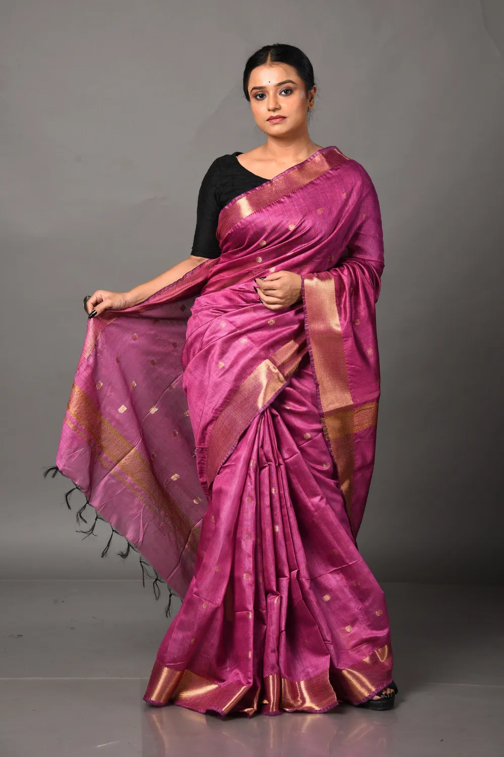 Purple Golden Design Bhagalpuri Silk Saree
