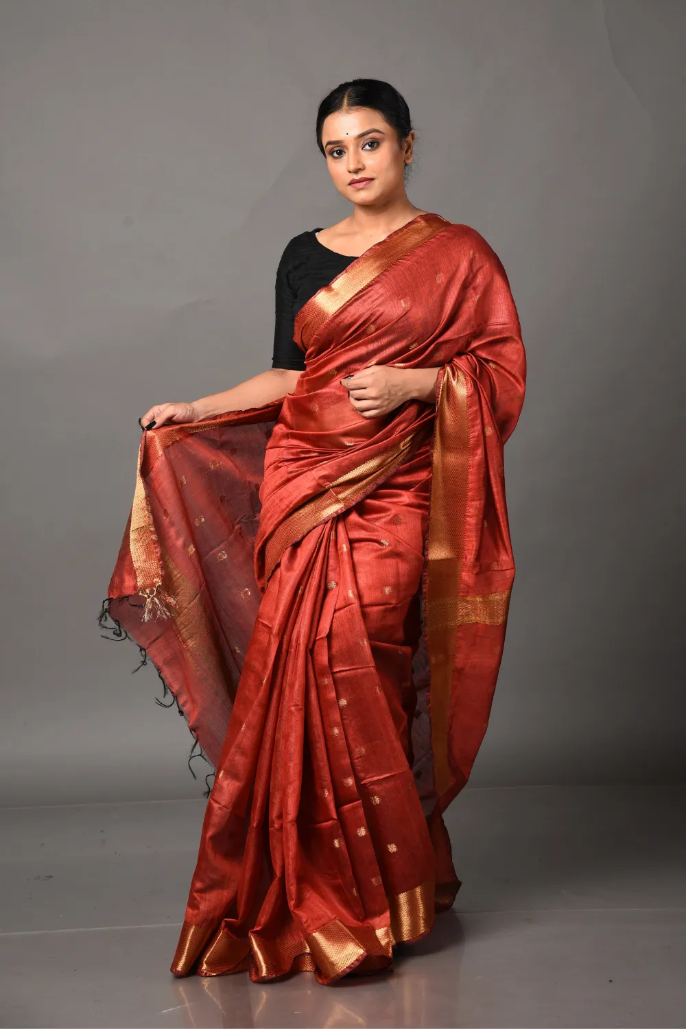 Copper Color Golden Design Bhagalpuri Silk Saree