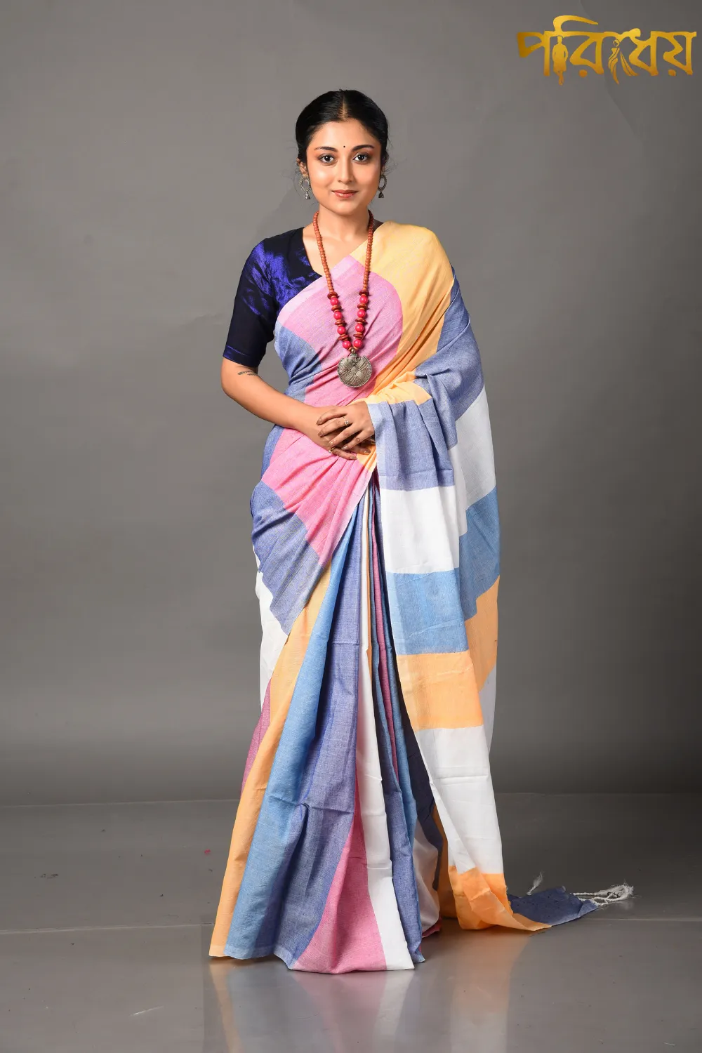 Alikam Khadi-Cotton saree in Yellow beige and Floral print – Dakshin Weaves