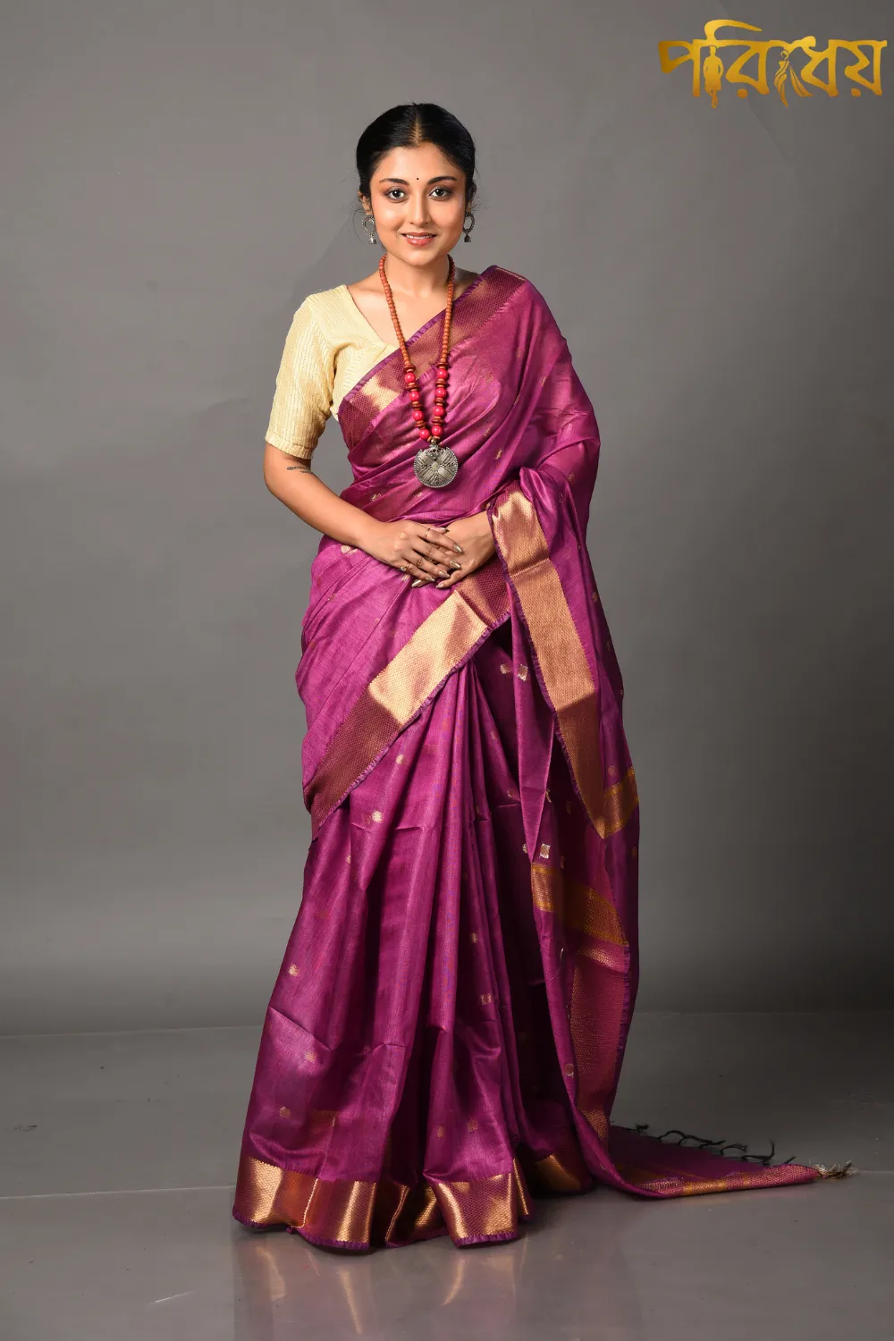 Dark-Pink Bhagalpuri Silk Saree