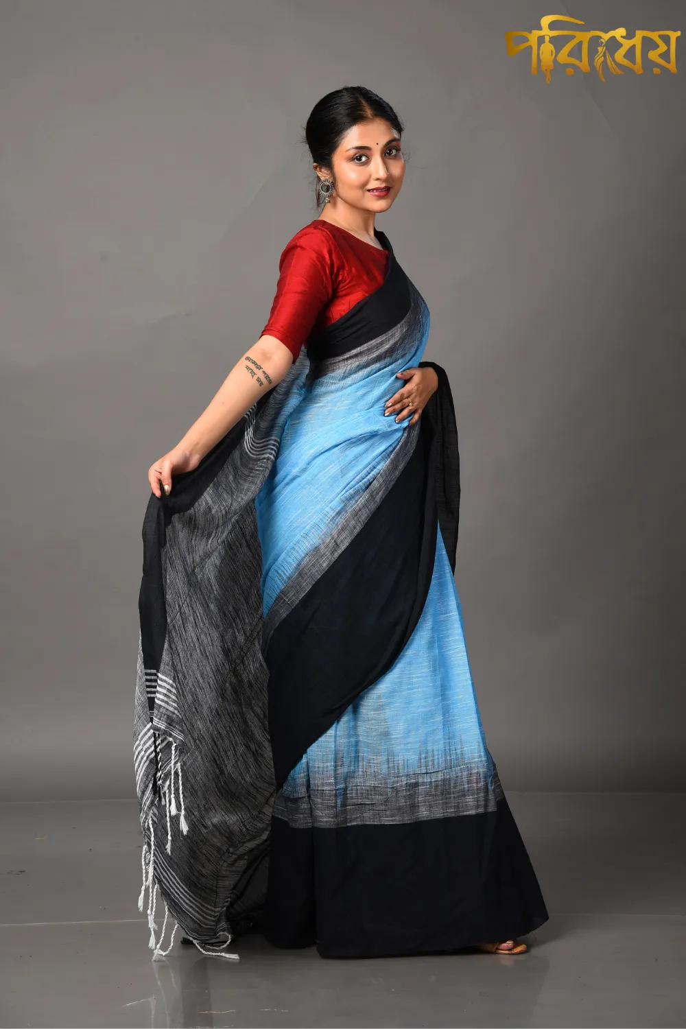 Jungle Green & blue Georgette saree with stonework, sequin work & kardana  embroidery designs, scale-up stonework border